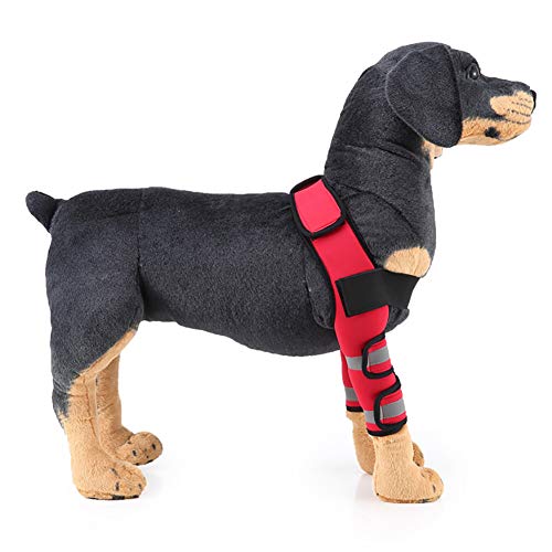 Hmpet Protector De Codo De Perro con Tiras Reflectantes, Inmovilizador De Pierna para Mascotas Manga De La Pierna del Perro para Lesiones Quirúrgicas Esguince Protector (1 Par),Rojo,L