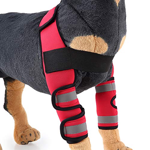 Hmpet Protector De Codo De Perro con Tiras Reflectantes, Inmovilizador De Pierna para Mascotas Manga De La Pierna del Perro para Lesiones Quirúrgicas Esguince Protector (1 Par),Rojo,L