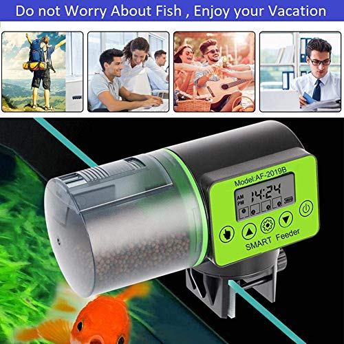 Homieco Alimentador Automático de Acuarios, Dispensador Alimentos de Peces con Pantalla LCD, Comedero de Peces Automáticos con 200ml de Capacidad, Alimentador Peces Automático para Vacaciones