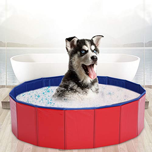 HONGBI Piscina Perros y Gatos Bañera Plegable PVC Antideslizante y Resistente al Desgaste,Adecuado para Interior Exterior al Aire Rojo L