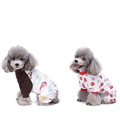 HongYH 2-Pack Ropa para Perros Perros Gatos Onesie Pijamas de Perro Suave Algodón Puppy Rompers Mono de Mascota Acogedor Body para Perros pequeños y Gatos