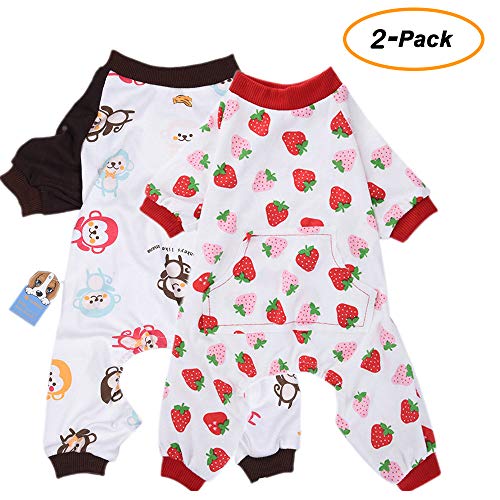 HongYH 2-Pack Ropa para Perros Perros Gatos Onesie Pijamas de Perro Suave Algodón Puppy Rompers Mono de Mascota Acogedor Body para Perros pequeños y Gatos