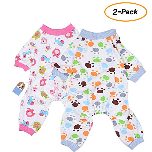 HongYH 2-Pack Ropa para Perros Perros Gatos Onesie Pijamas de Perro Suave Algodón Puppy Rompers Mono de Mascota Acogedor Body para Perros pequeños y Gatos