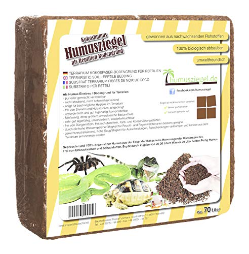 Humusziegel -70 L Bloque de Coco Basura para Reptiles, terrario sustrato terrario, Cama, Suelo, Suelo, Terreno, Humus de Coco ladrillo de Coco Fibra de Coco, Coco, de Coco Fibra de Coco briquetas