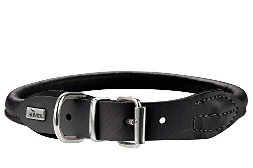 HUNTER - Collar para Perro de Piel de Alce Redondo y Suave, Color Negro, Ajustable 41-46 cm