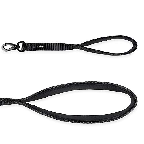 Hyhug Correa Corta de Nylon Resistente de 45,7 cm de Largo con asa Acolchada cómoda y Clip Resistente para Perros Grandes, medianos, para niños y niñas. (Negro)