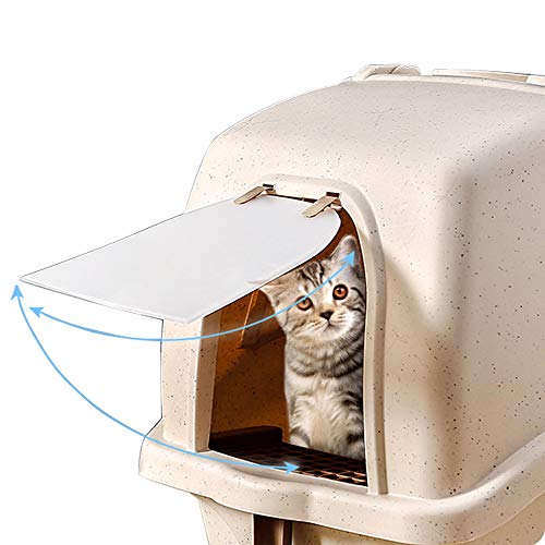 hzexun Cat Litter Box Pan with Scoop PP Durable Covered Design Fully Enclosed Pet Kitty Cleaning Supplies Litter Toilet (Marrón)