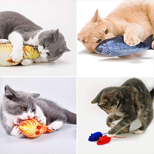 Idepet 6PCS Catnip Pescado Gato de Juguete, Almohada Blanda interactiva Gato Masticar Juguetes Pescado Ratón Juguetes, Limpieza de Dientes Kick Supplies para Gatitos de Interior