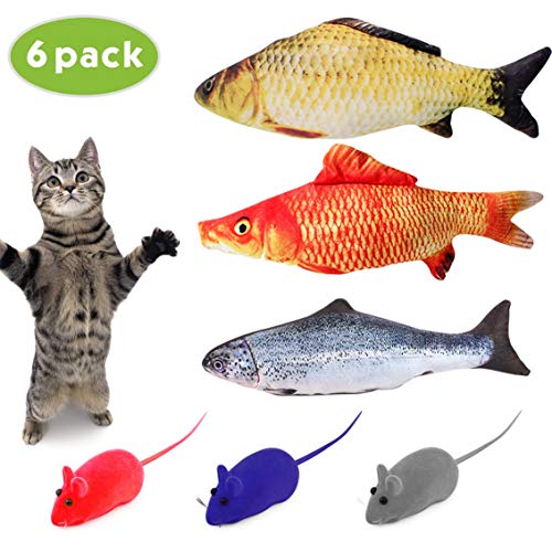 Idepet 6PCS Catnip Pescado Gato de Juguete, Almohada Blanda interactiva Gato Masticar Juguetes Pescado Ratón Juguetes, Limpieza de Dientes Kick Supplies para Gatitos de Interior