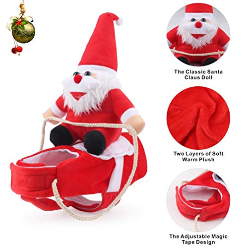 Idepet Disfraz de Gato de Navidad, Ropa para Perros Cosplay con Papá Noel Montado en Mascota Gato Perro Abrigo Rojo (M)