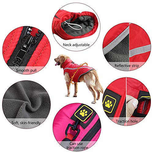 Idepet Impermeable Abrigo para perros Chaqueta abrigadora de invierno, Ropa impermeable para perros al aire libre Traje Chaleco para perros pequeños medianos grandes con orificio para arnés