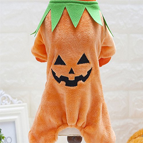 Idepet Ropa de Mascota Halloween Calabaza Disfraz de Forro Polar Chamarra Ropa para Perro Gatos Cachorro Chihuahua Dressing Up Fiesta Halloween Navidad Pascua Festival Actividad Ropa