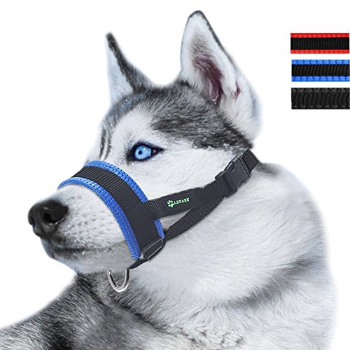 ILEPARK Bozal de Nylon para Perros Grandes Previene Mordidas, Ladridos y Que Mastiquen, Bozal Lazo Ajustable (XXL,Azul)