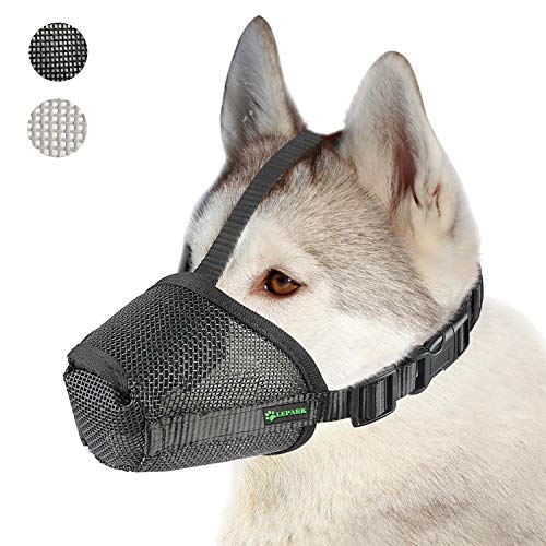 ILEPARK Bozal para Perro de Malla de Nylon con Correa Encima de la Cabeza para Perros Pequeños, Medianos y Grandes - Evita Morder, Ladrar y Masticar(XL,Negro)