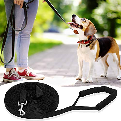 iNeego Correa Perro Adiestramiento 20 Metros Correa de Adiestramiento para Perros 20m Correas Básicas Nylon Resistente para Camping Paseo Longitud (20M con Mango, Negro)