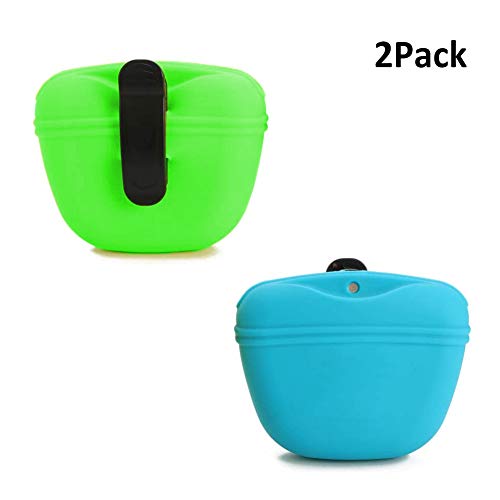 INTVN Bolsa de Comida para Perros de Silicona, 2PCS Bolsa de Entrenamiento para Mascotas Cierre Magnético con Clip y Cierre Magnético Bolsa de Entrenamiento Impermeable para Mascotas