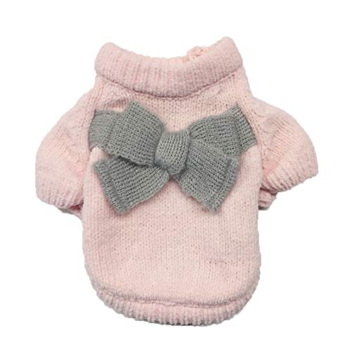 Invierno Ropa Perro Pequeño Chihuahua Yorkshire Color Sólido Bowknot Jersey para Mascota Cachorro niña