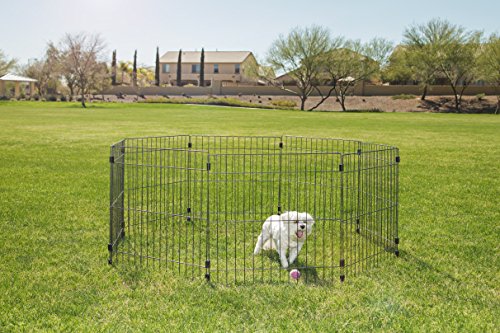 Iris Ohyama, parque para perros / jaula al aire libre / recinto / perrera - Wire Pet Circle - 24 pulgadas, epoxi, negro, 1.5m², 60 x 60 cm