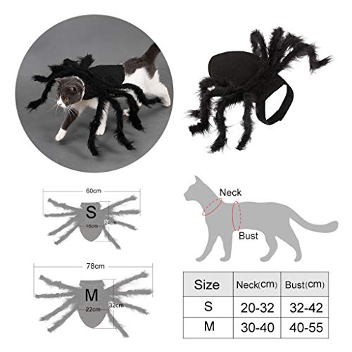 IvyH Decoración de Mascotas de Halloween, Disfraz de Perro Gato simulación de Terror Disfraz de araña de Felpa Fiesta de Disfraces para Cachorro Gatito (S)