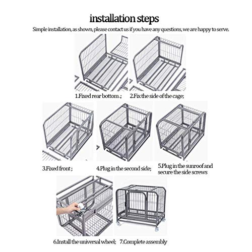 Jaula de metal para mascotas y gatos, doble puerta para perros, caja de transporte, con 4 ruedas, rosa, 110 x 72 x 95 cm