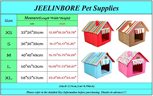 JEELINBORE Práctica Cama para Mascotas, Desmontable Plegable Casetas Casa para Gatos Perros (33 * 26 * 35cm, Marrón)