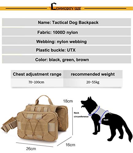 JHKGY Mochila para Perros Mochila con arnés de Nylon para Perros con Bolsillos Laterales,Hound Travel Camping Senderismo Mochila Alforja Mochila,para Perro Mediano y Grande,Marrón