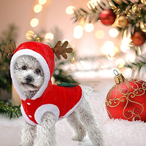 JIMACRO Ropa navideña para Perro, Pet Santa Suit Disfraz de Perro Lindo Reno Disfraz De Gato Abrigo de Invierno cálido para Mascotas