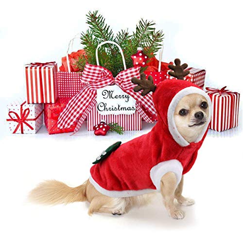 JIMACRO Ropa navideña para Perro, Pet Santa Suit Disfraz de Perro Lindo Reno Disfraz De Gato Abrigo de Invierno cálido para Mascotas