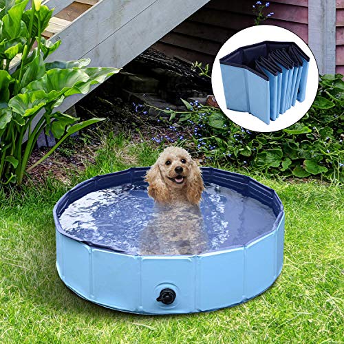 JJOBS Piscina para Perro Bañera Plegable para Perros Gatos Mascotas, Natacion al Aire Libre, Material de PVC-Azul (S: 80 * 20cm)