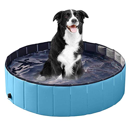 JJOBS Piscina para Perro Bañera Plegable para Perros Gatos Mascotas, Natacion al Aire Libre, Material de PVC-Azul (S: 80 * 20cm)