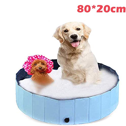 JJOBS Piscina para Perro Bañera Plegable para Perros Gatos Mascotas, Natacion al Aire Libre, Material de PVC-Azul (S: 80 * 20cm)