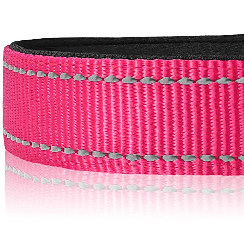 Joytale Collar Perro Reflectante,Nylon Collar Acolchado con Neopreno,Ajustable para Perros Grande,40-60cm,Rosa Caliente