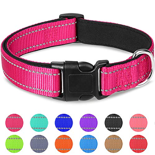 Joytale Collar Perro Reflectante,Nylon Collar Acolchado con Neopreno,Ajustable para Perros Grande,40-60cm,Rosa Caliente