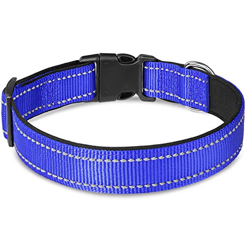 Joytale Collar Perro Reflectante,Nylon Collar Acolchado con Neopreno,Ajustable para Perros Mediano,35-50cm,Azul Marino