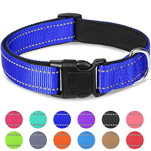 Joytale Collar Perro Reflectante,Nylon Collar Acolchado con Neopreno,Ajustable para Perros Mediano,35-50cm,Azul Marino