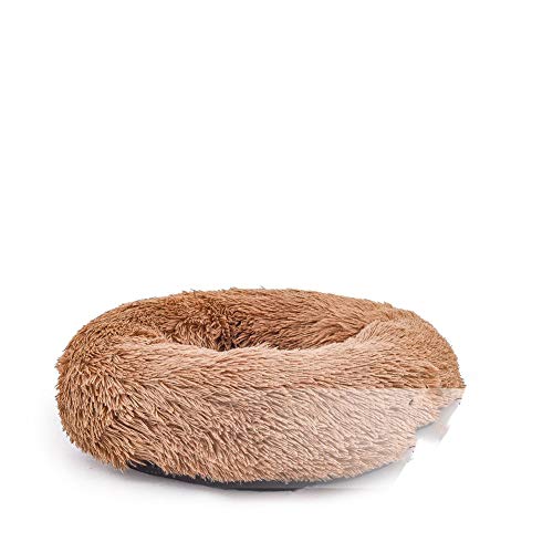 JUANstore Cama del Animal Doméstico, Cama del Perro, Buñuelo, Redondo, Cama De Gato, Perro Almohada, Sofá Perro para Gatos, Perros, Monocromo Macarrón Felpa Nido para Dormir,Marrón,55cm