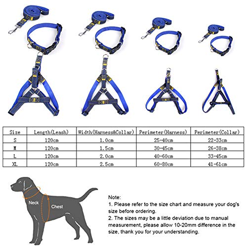 Juego de Correa de arnés del Collar del Perro del Animal doméstico del Dril de algodón fijado para el Gato del Perro de Perrito, Plomo Ajustable del Collar del Chaleco del arnés del Perro S/M/L/XL