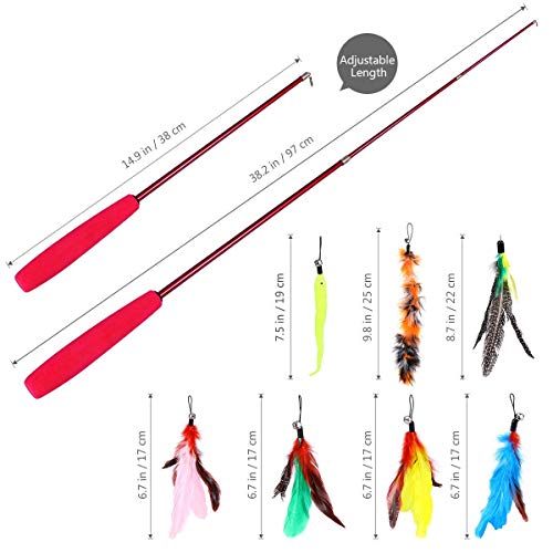 Juguete de la Pluma del Gato,8 Piezas Juguete Interactivo de Gato de Plumas Surtido Vara de 1 Varita retráctil de con Plumas de 7 Plumas colector Gato Gato - presentador Ejercicio Gatito y Gato