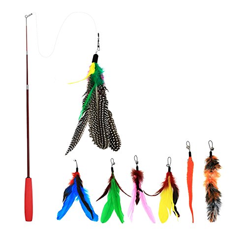 Juguete de la Pluma del Gato,8 Piezas Juguete Interactivo de Gato de Plumas Surtido Vara de 1 Varita retráctil de con Plumas de 7 Plumas colector Gato Gato - presentador Ejercicio Gatito y Gato