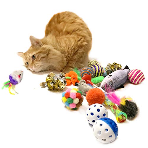 Juguetes Para Gatos 28 Piezas, PietyPet Juguete Interactivo Varita Retráctil con Gatos Ratón, Bolas Campanas, Plumas Cabezas de Repuesto Catnip Ball Juguetes Gatos para Kitty Mascota Gato Juguetes