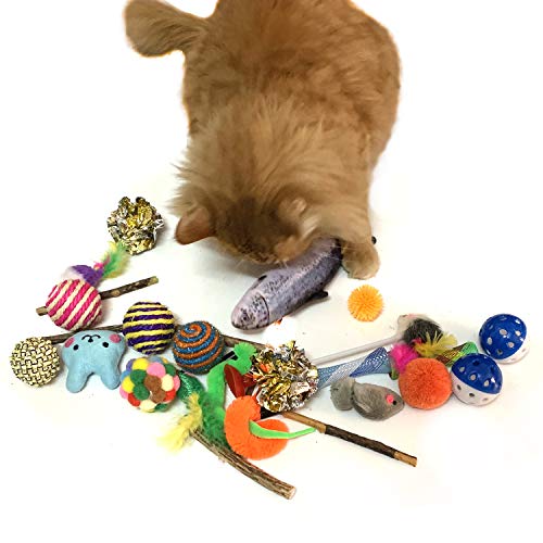 Juguetes Para Gatos 28 Piezas, PietyPet Juguete Interactivo Varita Retráctil con Gatos Ratón, Bolas Campanas, Plumas Cabezas de Repuesto Catnip Ball Juguetes Gatos para Kitty Mascota Gato Juguetes