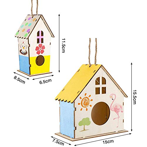 juman634 2 Paquetes: Construcción Y Pintura DIY Birdhouse (Incluidas Pinturas Y Pinceles) -Crafts DIY Birdhouse Kit Adecuado para Niños Menores De 3-10 Años: Atrae La Decoración del Hogar Birdie