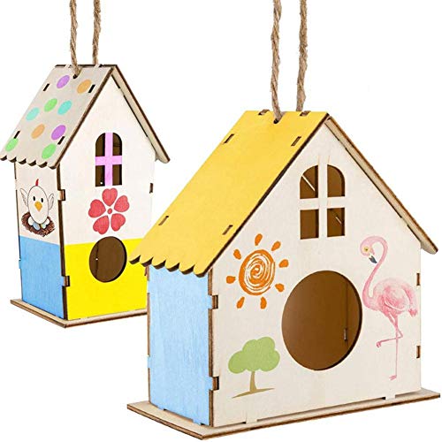 juman634 2 Paquetes: Construcción Y Pintura DIY Birdhouse (Incluidas Pinturas Y Pinceles) -Crafts DIY Birdhouse Kit Adecuado para Niños Menores De 3-10 Años: Atrae La Decoración del Hogar Birdie