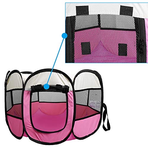 KEESIN Tienda de Campaña Plegable para Mascotas con 8 Paneles de Malla, para Perro, Gato, Conejo ,73*73*43cm Rosa