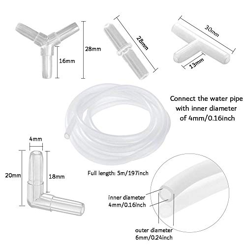 Kingrun 48 Piezas de Conector de Aire para Acuario Y T L I + 5M 4 x 6mm Suave Manguera de Bomba de Aire para Acuario, Juego de Accesorios de Bomba de Aire para Acuario y Pecera