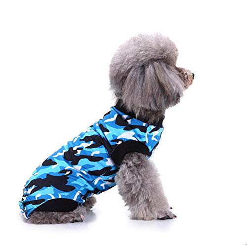 KTENME - Traje quirúrgico de esterilización para Perros, Ropa postoperatoria, cómoda esterilización para Mascotas, Suministros de recuperación de Salud (Camuflaje Azul, XS)