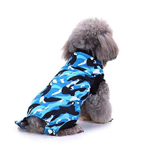 KunLS Camisetas para Perros Traje De Recuperación para Gatos Perro médico Chaleco Perro bebé Crece después de la cirugía Abrigos de Gato para Mascotas Camouflage-Blue,XS