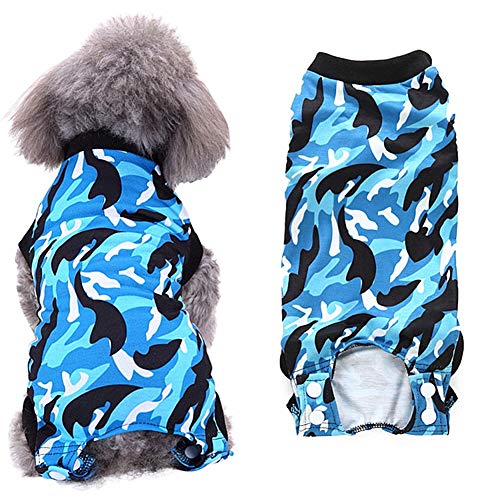 KunLS Camisetas para Perros Traje De Recuperación para Gatos Perro médico Chaleco Perro bebé Crece después de la cirugía Abrigos de Gato para Mascotas Camouflage-Blue,XS