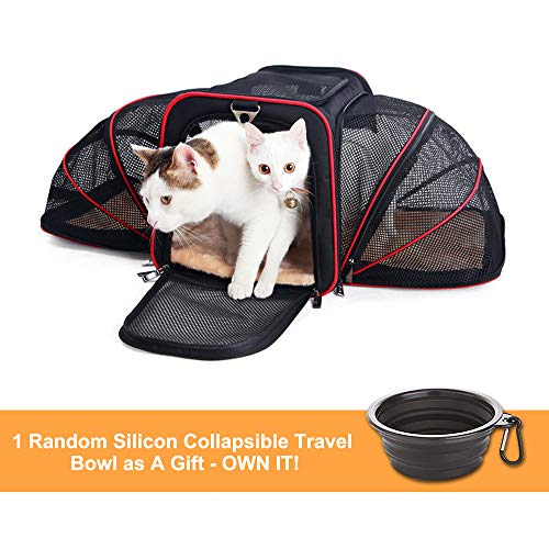 La Gracery - Transportín extensible para mascotas pequeñas para perros, gatos – 2 lados de expansión plegable Airline aprobado para caseta portátil suave bolsa de mascotas