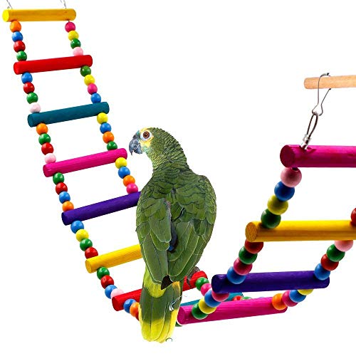 LANGING - 1 Escalera de Juguete de Madera, diseño de pájaros, para Loros, Entrenamiento de Mascotas, escaleras Flexibles de 12 Pasos